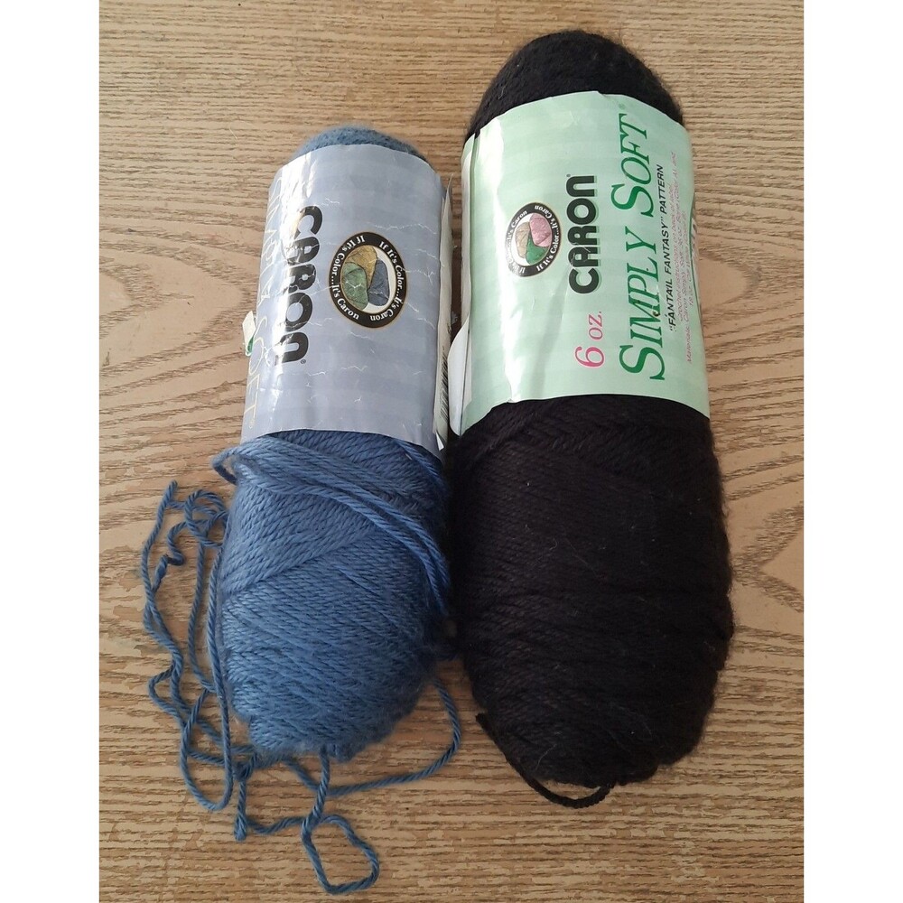 Caron Simply Soft Acrylic 4 Ply Yarn- Country Blue And Black Lot of 2